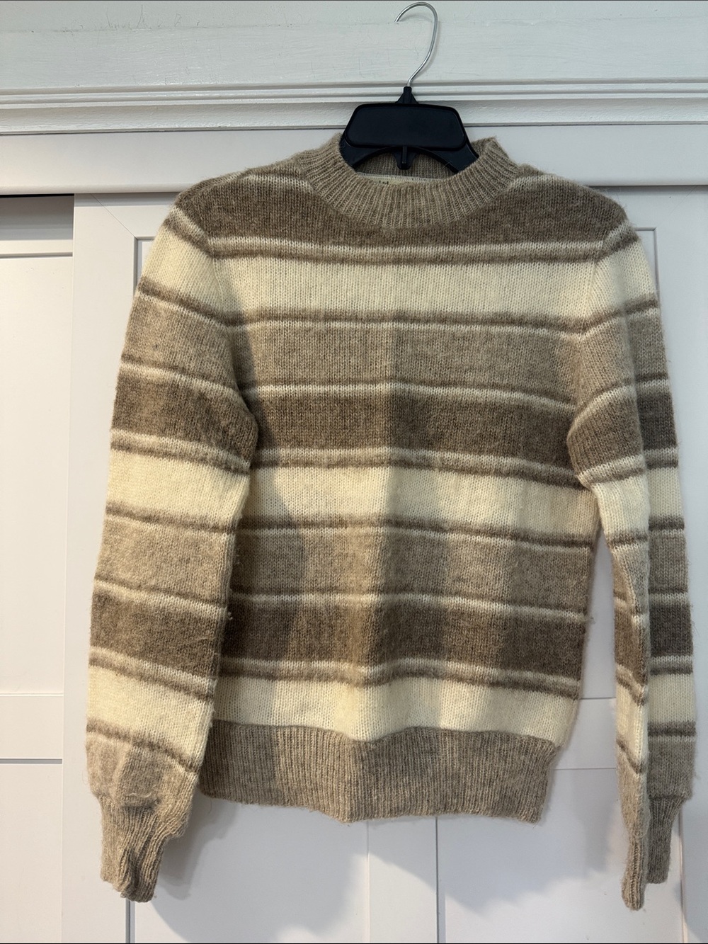 Vintage wool Striped Crewneck Sweater - Cream & Brown